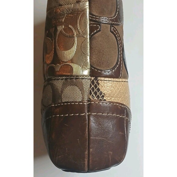 Vtg Coach Patchwork Hobo Bag Brown Leather Suede Animal Print Signature Print - Picture 3 of 16